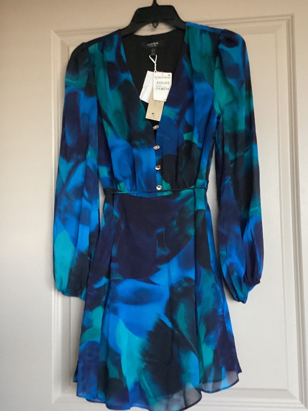 Ever New Tamara Abstract Print Long Sleeve Asymmetric Minidress, size 6